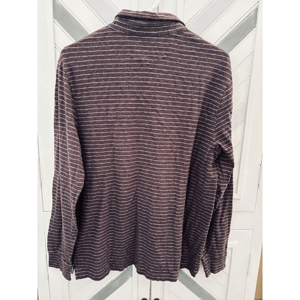 Faherty Brand Men's Large Maroon Blue Striped Cotton Long Sleeve 1/4 Button Polo - Picture 4 of 13